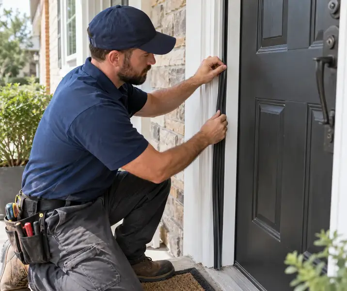 Illustrative Security Door Threshold Repairs scene: Front Door Weather Seal Replacement.